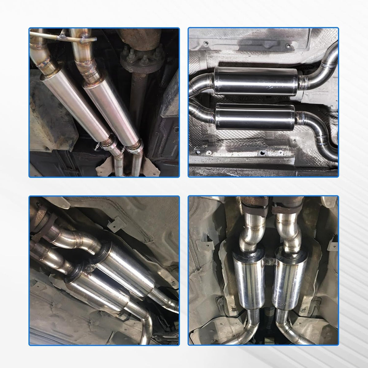 2.5 Inch Inlet 4.0 Inch Outlet Exhaust Muffler 2.5" to 4.0" Universal 18.5" Length Stainless Steel Polished Exhaust Tip Burnt Blue