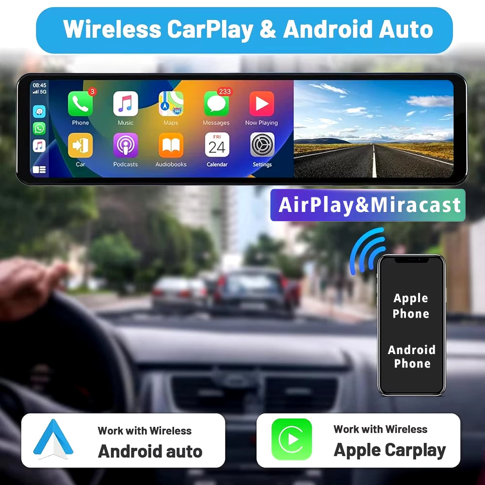 11.26" 4K 2160P Car Dvr Carplay Android Auto Dash Cam GPS WIFI BT FM Stream Rear View Mirror Dashcam Dvrs Camera Drive Recorder