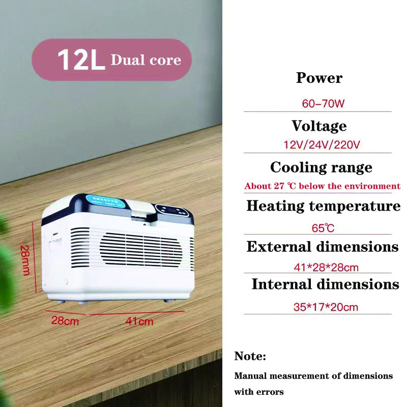 12L Car Refrigerator Car and Home Dual Purpose Small Refrigeration Refrigerator Cold and Hot Dual Energy Refrigerator