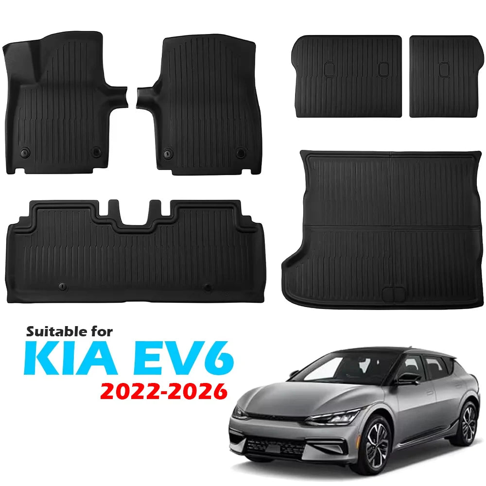 BEVO XPE Floor Mats Custom for KIA EV6 2022 - 2025 2026 All Weather Waterproof Non-Slip Trunk Mat Cargo Liner Rear Backrest Pad