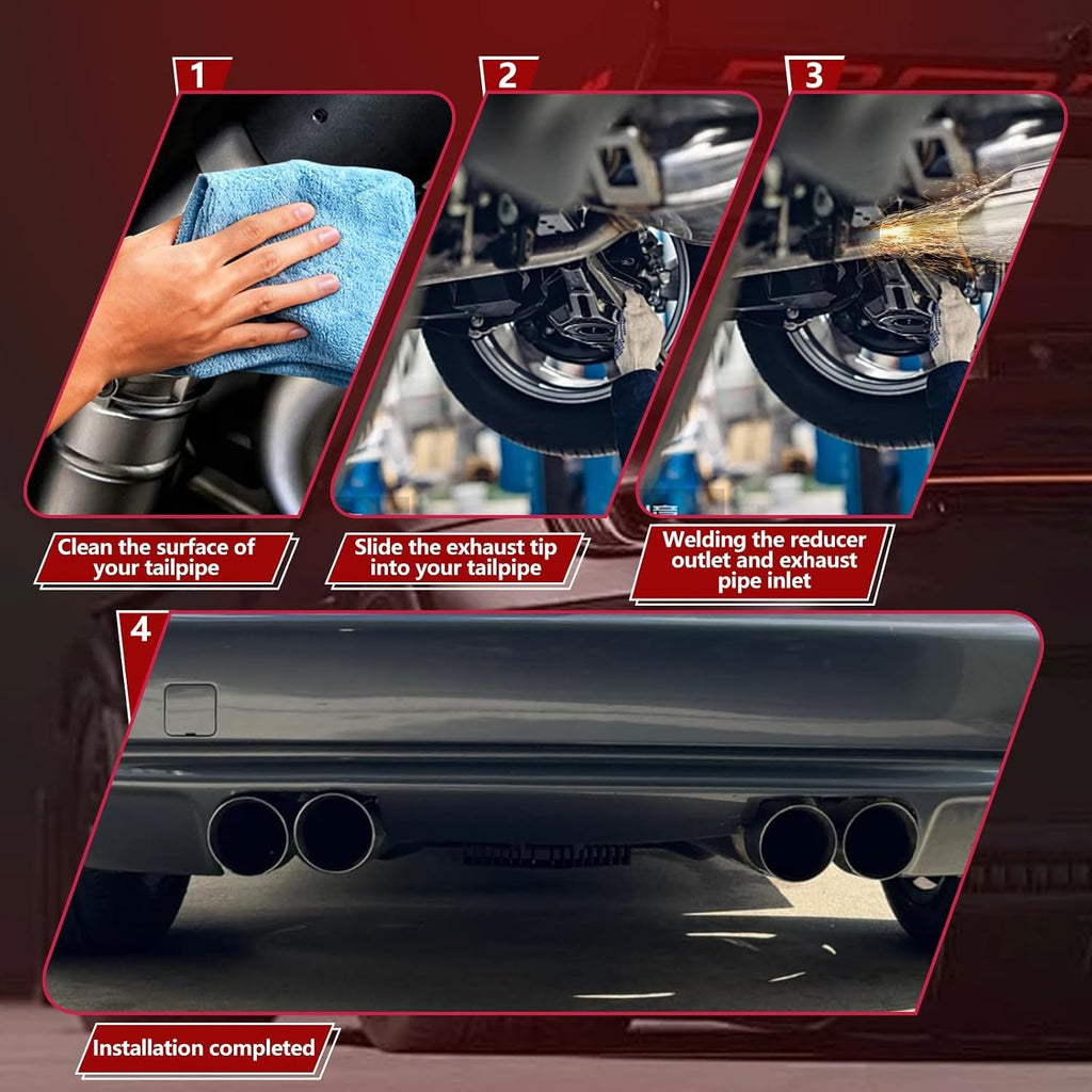 Dual Exhaust Tip 3 Inch Inlet 4" Dual Outlet 12" Overall Length Polished Stainless Weld-On Duo Layer Angle Exhaust Tailpipe Tips for Car Truck (Right)