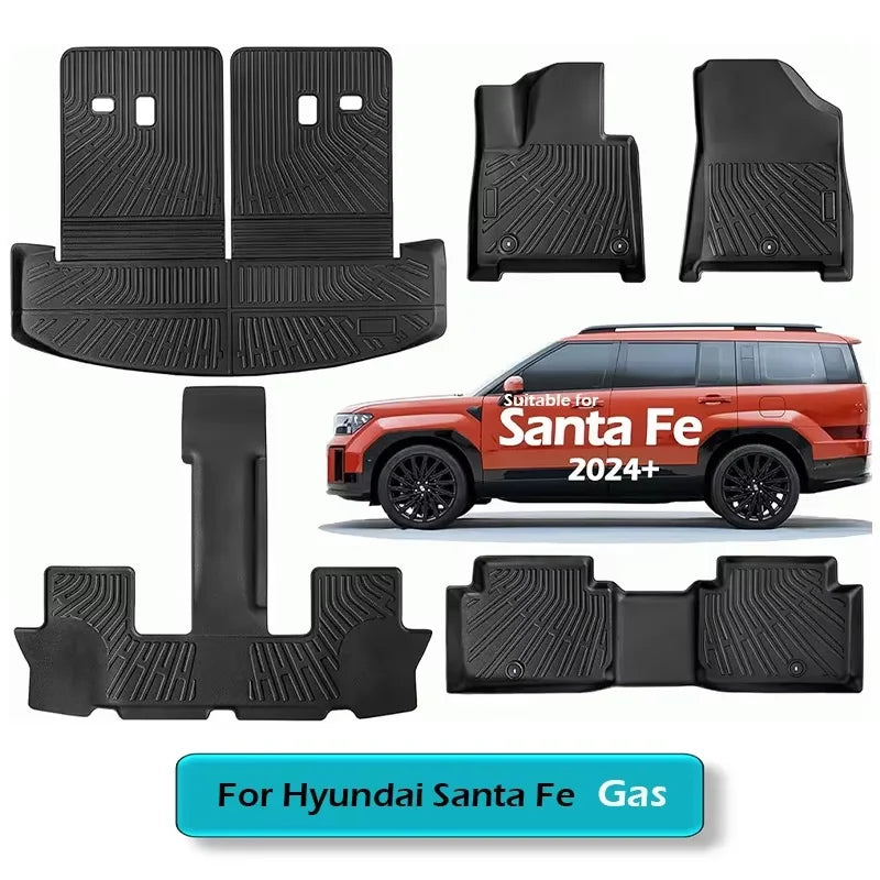For Hyundai Santa Fe 2024 2025 6 & 7 Seats TPE Floor Mats, All Weather Trunk Mat Waterproof Carpet Custom Fit Fuel & Hybrid