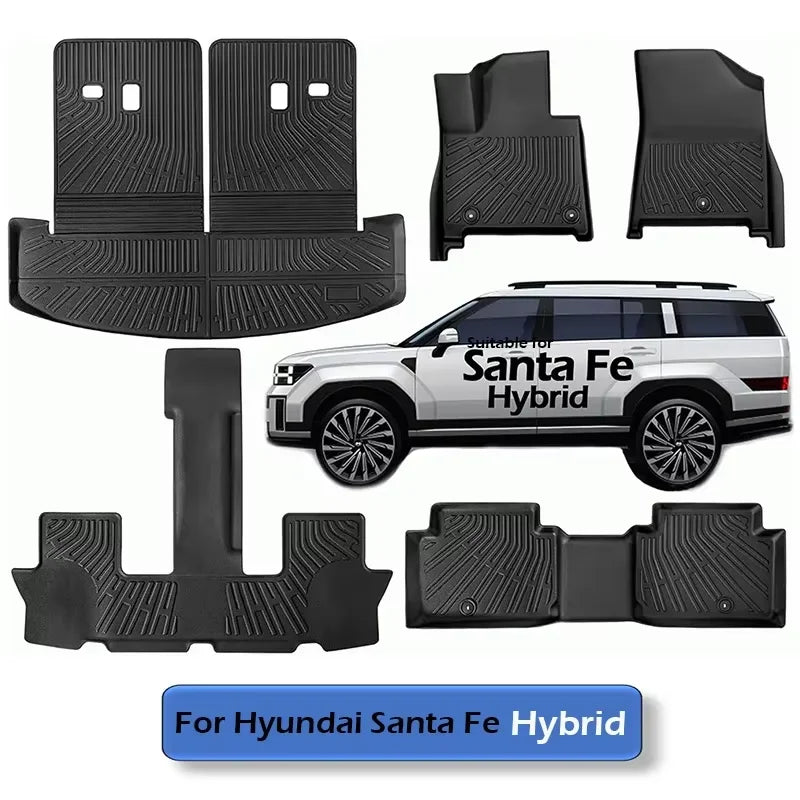 For Hyundai Santa Fe 2024 2025 6 & 7 Seats TPE Floor Mats, All Weather Trunk Mat Waterproof Carpet Custom Fit Fuel & Hybrid
