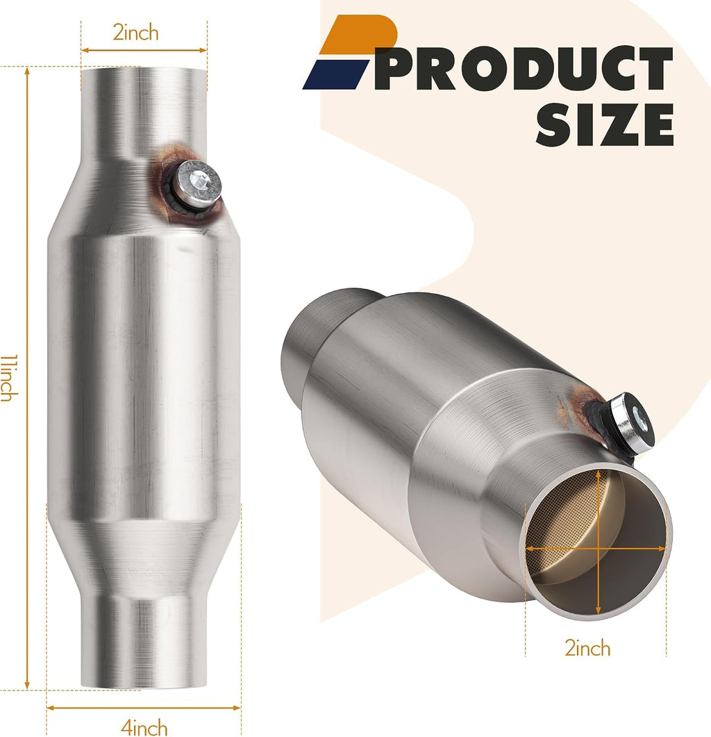 2" Universal Catalytic Converter, 2" Inch Inlet/Outlet Cat Converter with O2 Port (2 Pcs)