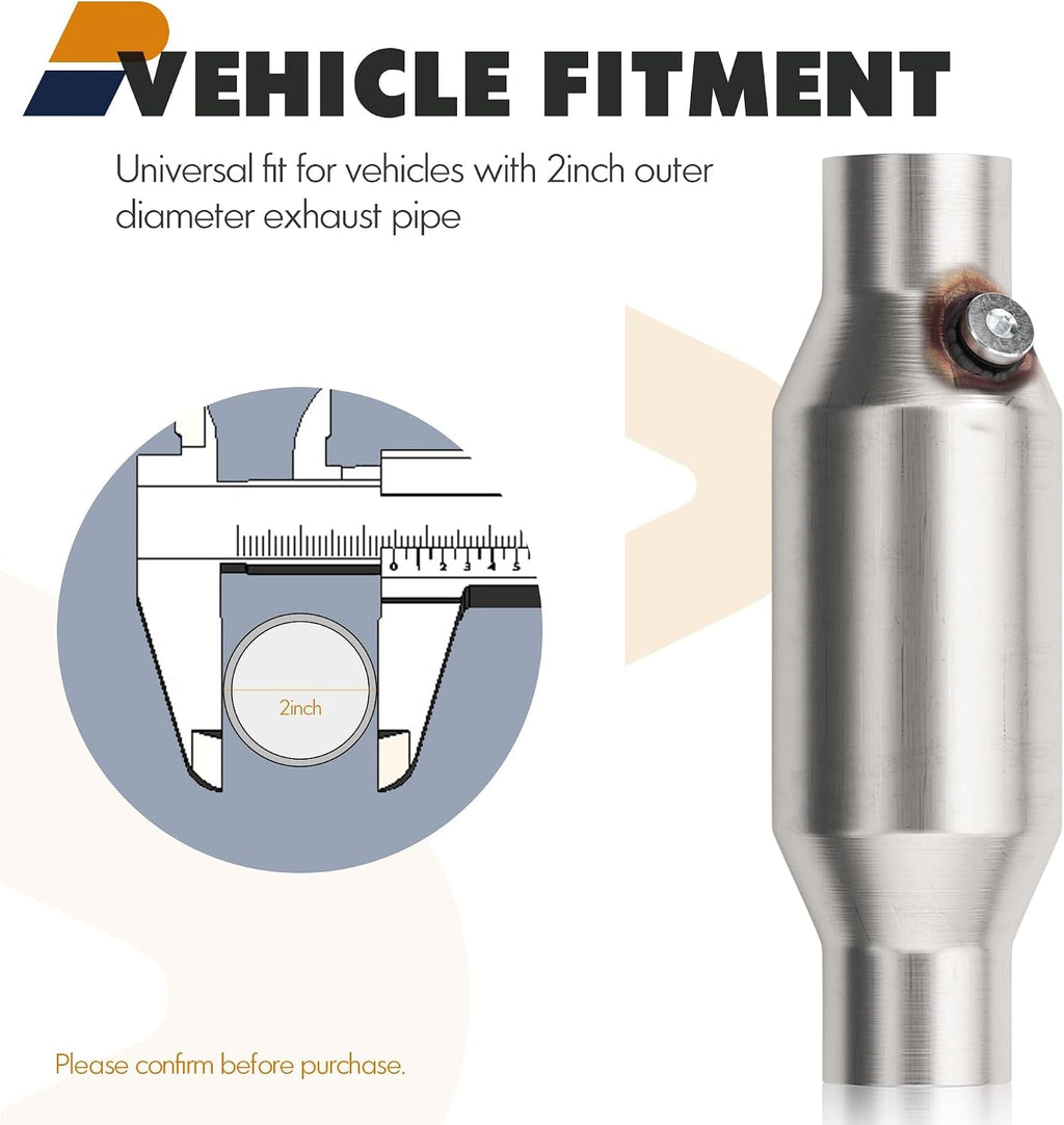 2" Universal Catalytic Converter, 2" Inch Inlet/Outlet Cat Converter with O2 Port (2 Pcs)