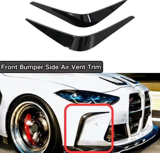 Front Bumper Side Air Vent Trim Glossy Black Carbon Fiber Painted