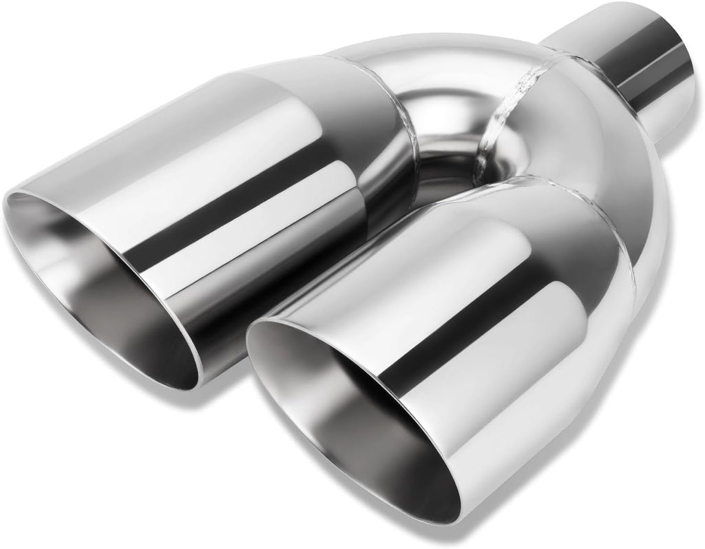 Dual Exhaust Tip 3 Inch Inlet 4" Dual Outlet 12" Overall Length Polished Stainless Weld-On Duo Layer Angle Exhaust Tailpipe Tips for Car Truck (Right)