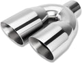 Dual Exhaust Tip 3 Inch Inlet 4" Dual Outlet 12" Overall Length Polished Stainless Weld-On Duo Layer Angle Exhaust Tailpipe Tips for Car Truck (Right)