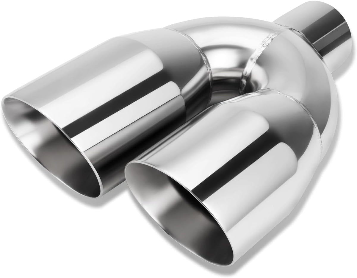 Dual Exhaust Tip 3 Inch Inlet 4" Dual Outlet 12" Overall Length Polished Stainless Weld-On Duo Layer Angle Exhaust Tailpipe Tips for Car Truck (Right)
