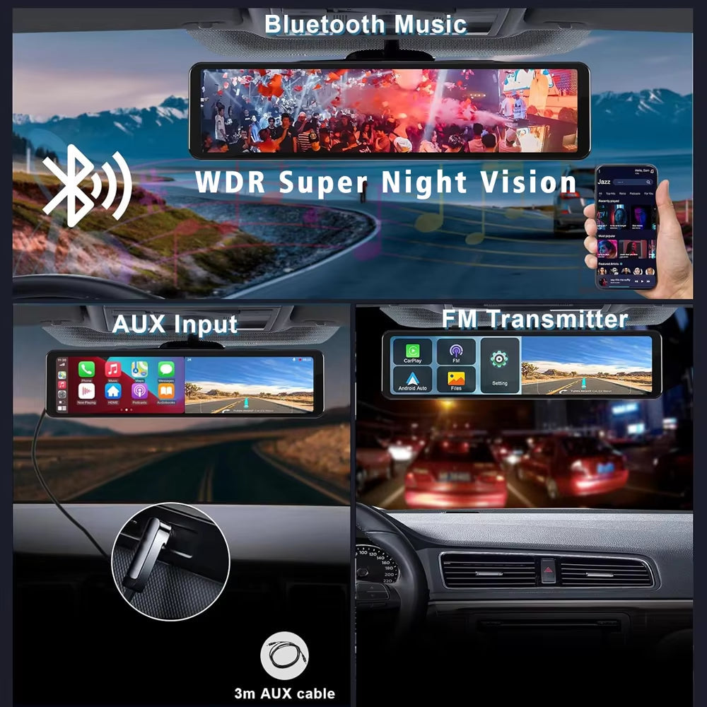 11.26" 4K 2160P Car Dvr Carplay Android Auto Dash Cam GPS WIFI BT FM Stream Rear View Mirror Dashcam Dvrs Camera Drive Recorder