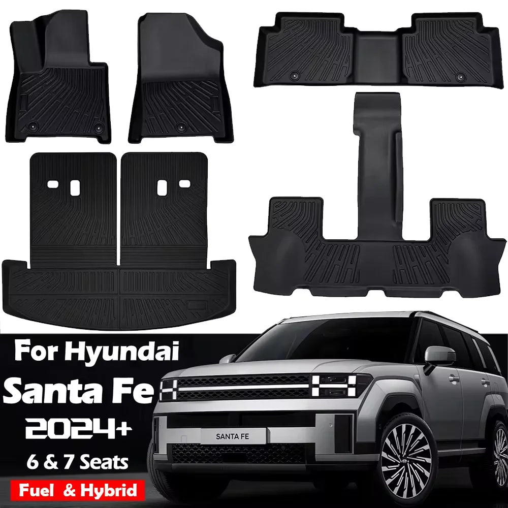 For Hyundai Santa Fe 2024 2025 6 & 7 Seats TPE Floor Mats, All Weather Trunk Mat Waterproof Carpet Custom Fit Fuel & Hybrid