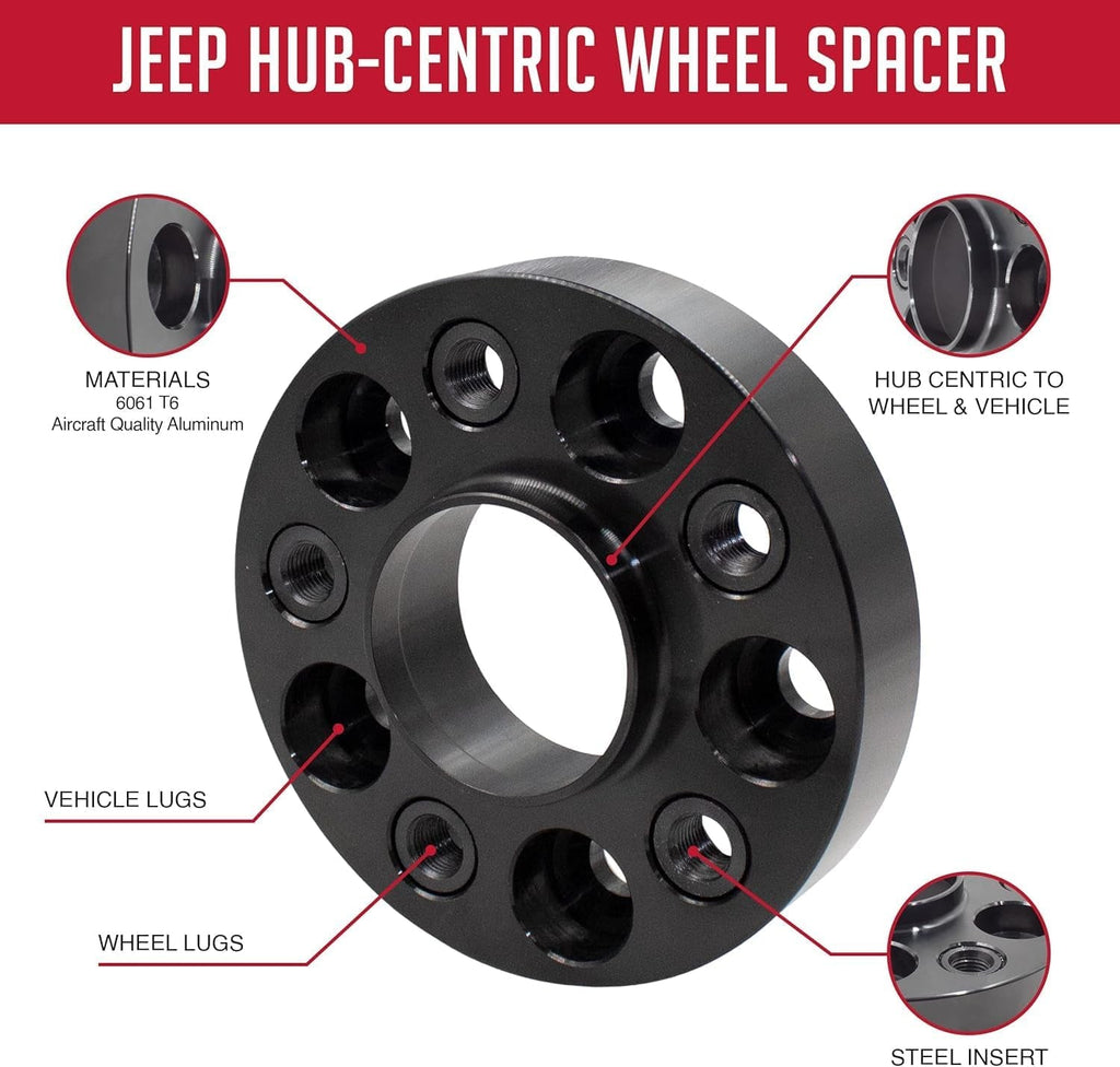 Wheel Spacer Bolt on Spacer Kit 5X110 30Mm 65.1M ID OD with M12X1.25 Black Bolts Fits 2014-2022 Jeep Cherokee 2017-2023 Compass 2015-2023 Renegade